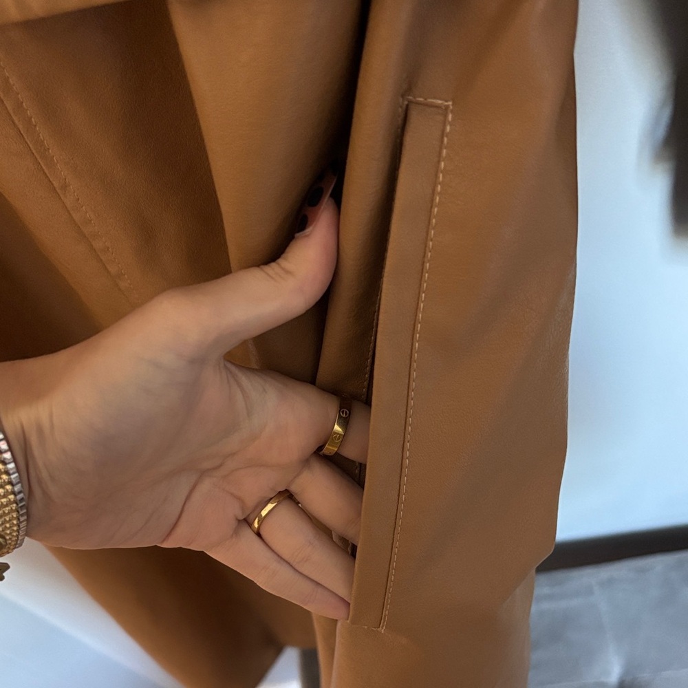 Faux Leather Trench Coat - Tan - Picture 7 of 12
